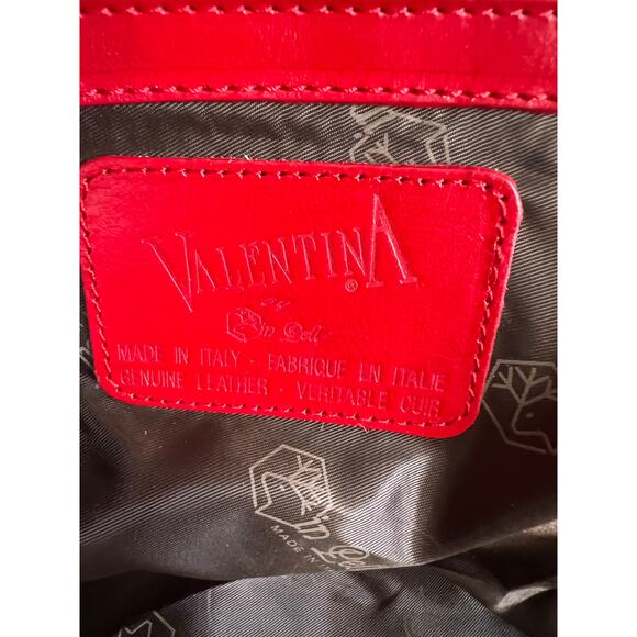 Valentina Red Leather Tote Overnight Bag with Gold Hardware Made in Italy - Picture 10 of 16